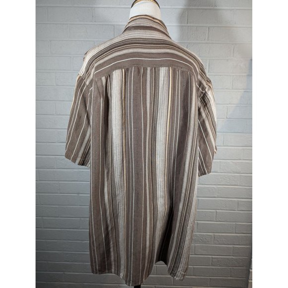 Axis LA Men's Linen/Rayon Brown Striped Casual Button Down Shirt Size XL - Picture 2 of 7